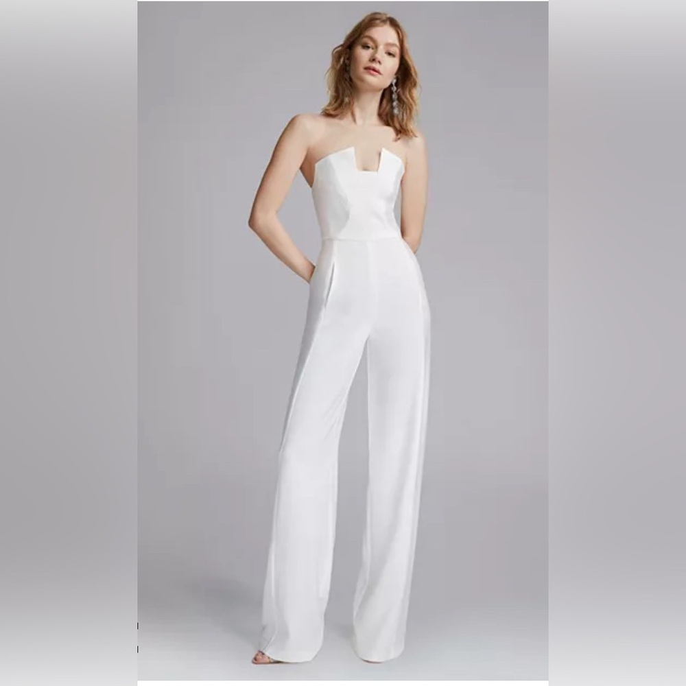 Black halo Lena Strapless Jumpsuit in white size 0